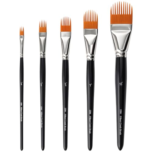 5-Piece Grainer Brush Set with Flat Comb Round Tip Brushes | Nylon Bristle Flat Comb Round Tip Brushes, for Acrylic, Oil and Watercolor Painting, Ideal for Artists and Beginners - color: Qm-hb-2206-5-bk