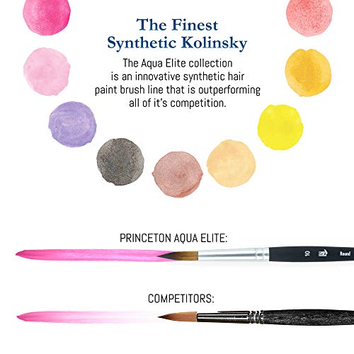 Princeton Artist Brush Co Aqua Elite 4850 Series - 4pc Watercolor Brush Set - Synthetic Watercolor Brushes Professional Kolinsky Sable Brushes - 1/2” Oval Wash, 3/4" Wash, Round 3 & Round 10