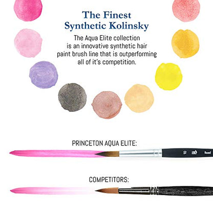 Princeton Artist Brush Co Aqua Elite 4850 Series - 4pc Watercolor Brush Set - Synthetic Watercolor Brushes Professional Kolinsky Sable Brushes - 1/2” Oval Wash, 3/4" Wash, Round 3 & Round 10