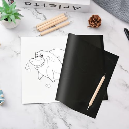 50 Sheets Carbon Paper Graphite Paper Black Carbon Transfer (8.5 x 11.5 inch) Tracing Papers with 5 PCS Embossing Styluses Dotting Tools for Wood Paper Canvas Craft - color: Black-50