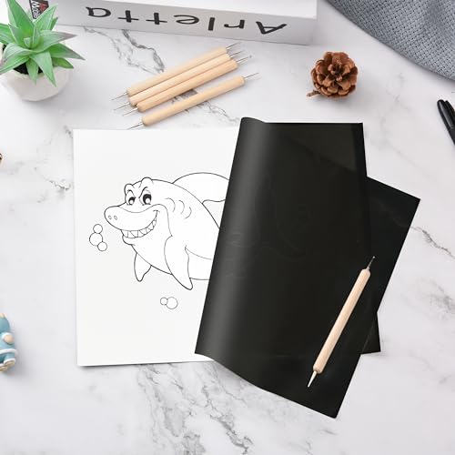 200 Sheets Carbon Paper Graphite Paper Black Carbon Transfer (8.5 x 11.5 inch) with 5 PCS Embossing Styluses Dotting Tools for Wood Paper Canvas Craft