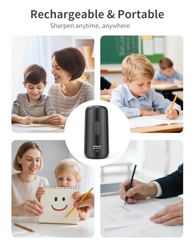 Automatic Electric Pencil Sharpener - Auto Feed, Auto Stop & Auto Eject, Rechargeable for Classroom, Home, School, Office, Black - color: Black