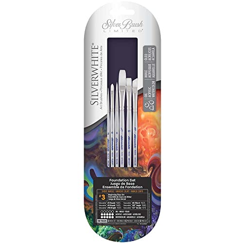 Silver Brush Limited SW-1522S Silverwhite Beginning Class Set, Paintbrushes for Watercolor, Gouache, Inks, Dyes, Fluid, & Flow Acrylic, Set of 6, Short Handle - style: 6 Pc, Beginning Class Set