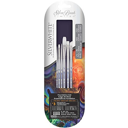 Silver Brush Limited SW-1522S Silverwhite Beginning Class Set, Paintbrushes for Watercolor, Gouache, Inks, Dyes, Fluid, & Flow Acrylic, Set of 6, Short Handle - style: 6 Pc, Beginning Class Set