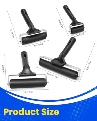 UCEC 4 Pack Brayer Rollers for Crafting – Durable Rubber Ink Roller, Brayer Roller for Printmaking, Great for Gluing Application, Diamond Painting, Block Printing (2.4’’, 4’’, 5.9’’, 7.9’’) - color: 2.4+4+5.9+7.9 Inch-Black