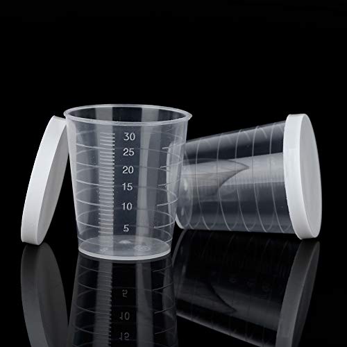 AKOAK 100 Pieces 30 ml (1 oz) Graduated Cup - Plastic Measuring Cup, Disposable Mixing Cup for Mixing Pigments, Paints, Liquids, Epoxies, Resins - With Lid