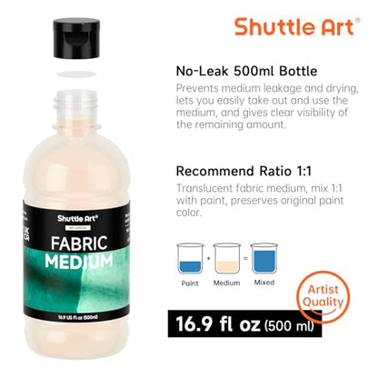 Shuttle Art Fabric Medium, 16.9 oz /500ml Professional Textile Medium for Fabric Painting, Improve Acrylic & Fabric Paint Adhesion, Softness, Vibrancy, Prevent Fading, Ideal for T-Shirts,Shoes,Jeans,Bags - size: 16.9 Fl Oz (Pack of 1)