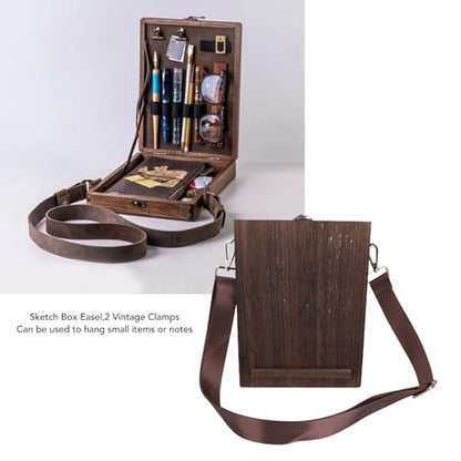 Writers Messenger Wood Box, Wooden Table Sketchbox Easel, Handmade Portable Artist Tool Brush Storage Bag Writing Box Crossbody Postman Bag for Outdoor Painting