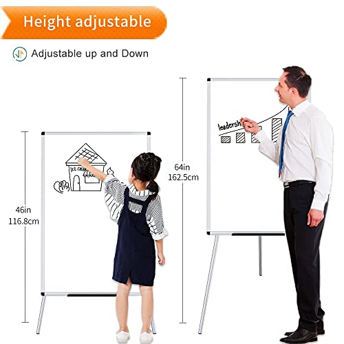 VIZ-PRO Whiteboard Easel, 36 x 24 Inches, Portable Dry Erase Board Height Adjustable With Flipchart Pad - size: 36 x 24 Inches - With Flipchart Pad