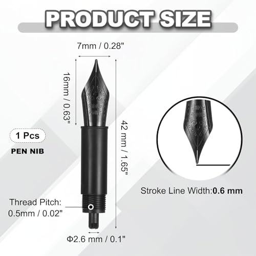 PATIKIL 0.6 mm Line Width Fountain Pen Nib Replacement, 304 Stainless Steel Special Spare Ink Dip Calligraphy Pen Nib with Thread for Drawing Writing Signing, Black(Small Curved Tip)