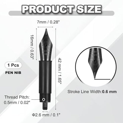 PATIKIL 0.6 mm Line Width Fountain Pen Nib Replacement, 304 Stainless Steel Special Spare Ink Dip Calligraphy Pen Nib with Thread for Drawing Writing Signing, Black(Small Curved Tip)
