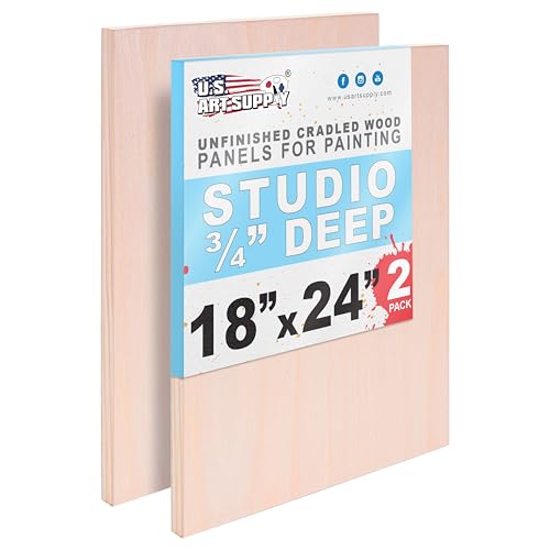 U.S. Art Supply 18" x 24" Unfinished Cradled Wood Panels for Painting, Studio 3/4" Deep (2 Pack) - Artist Depth Birch Wooden Wall Canvases - Mixed-Media Craft, Acrylic, Oil, Encaustic, Paint Pouring - size: 18" x 24"