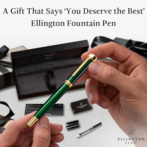 Ellington Pens Luxury Fountain Pen Set - Smooth Fine Nib - Includes 3 Ink Cartridges, Refillable Ink Converter, Box - Fountain Pens For Writing, Calligraphy, Journaling, Sketching (Emerald Enigma) - color: Emerald Enigma, style: Fine