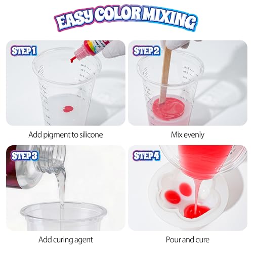 Silicone Mold Making Kit with 4-Color Pigment Set, 15A Platinum Cure Liquid Silicone Rubber, 1:1 Mix, DIY Mold & Custom Color Bundle