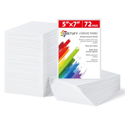 Simetufy 72 Pack Small Canvas Boards for Painting 5 x 7 inch, Flat Canvas Panels for Kids- Gesso Primed Acid-Free 100% Cotton for Acrylics Oil Watercolor Tempera Paints - size: 5"x7" - 72 pack
