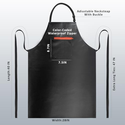 Waterproof Apron, Heavy Duty Extra Long Rubber Vinyl Aprons with Pocket for Men, Adjustable Dishwasher Chemical Resistant Aprons for Dishwashing, Cooking, Butcher, Lab, Gardening