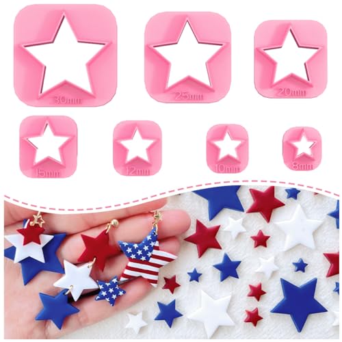 Keoker Stars Clay Cutters - 7 Pcs Fourth of July Polymer Clay Cutters, Independence Day Clay Earring Cutters, 4th of July Clay Cutters, Stars Polymer Clay Cutters (Stars) - color: Stars