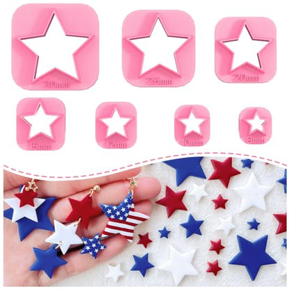 Keoker Stars Clay Cutters - 7 Pcs Fourth of July Polymer Clay Cutters, Independence Day Clay Earring Cutters, 4th of July Clay Cutters, Stars Polymer Clay Cutters (Stars) - color: Stars