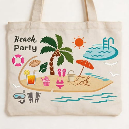 TIAMECH A4 Reusable Summer Beach Party Stencil for Painting | Tropical Seaside Layering Template, DIY Wall Art, Wood Furniture, Scrapbook & Crafts (8.3x11.7inch) - style: Summer Beach Party