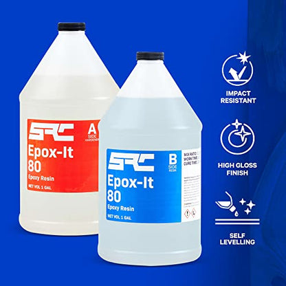 SPRESIN Epox-It 80 Clear Epoxy Resin Kit 2-Gal (1 Gal Part A + 1 Gal Part B) for Beginners and Experts, Coating, Bar Top, Countertop, Tabletop- Crystal Clear Formula for Jewelry Art, Laminating - size: 2 Gal