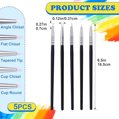 SmallCat 5 Pcs Silicone Paint Brushes, Flexible Clay Carving Tools, Professional Sculpting Tools for Handicraft Pottery Artwork Shaping Carving DIY- White (3mm) - color: White (3mm)