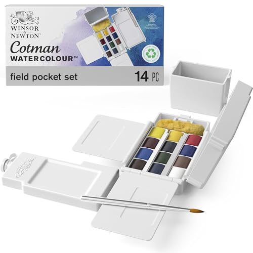 Winsor & Newton Cotman Watercolor Paint Set, Field Pocket Set, 12 Half Pan w/ Brush, Sponge, Bottle - style: 12 Half Pan Field Pocket Set