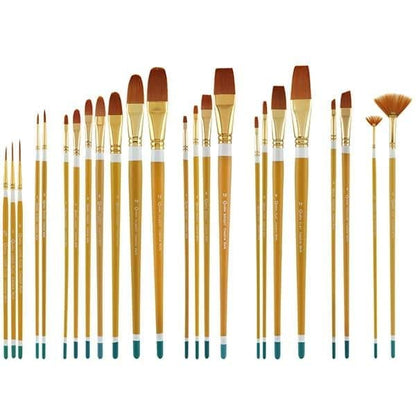 Creative Mark Qualita 24pc Acrylic Paint Brush Set - Gold Synthetic Taklon - Long Handles - Acrylic, Oil Compatible - 24 Piece Set