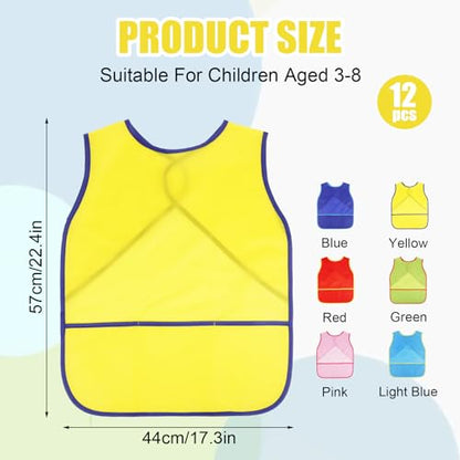 Kids Art Smock Sleeveless Painting Apron 3-8 Years | 3 Deep Pockets, Washable Waterproof Coverall for Painting, Crafts, Messy Play - Ideal for Boys Girls Classroom & Home - color: Blue, Yellow, Red, Green, Pink and Light Blue