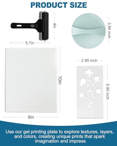 UCEC 32 Pack Gel Plate Printing Kit, Reusable 8 x 10 Gel Printing Plate with 4 Inch Brayer Roller & Baren, Plant Stencils and A4 Printmaking Paper – Mixed Media Art Kit for Card Making, Scrapbooking - color: Clear-Gel Printing Kit 8×10 Full Set