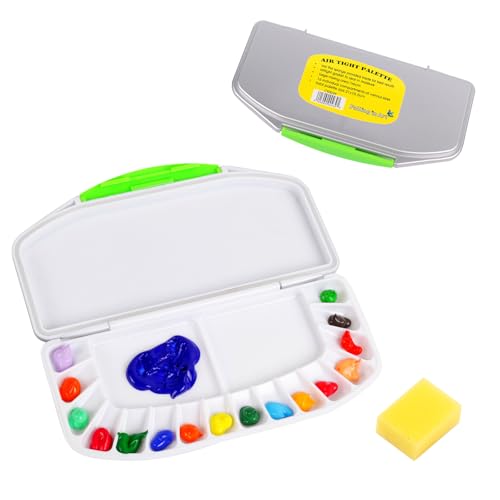 Falling in Art Airtight Watercolor Palette, Plastic Paint Palette with 16 Wells and 2 Mixing Areas, Folding Paint Tray with Lid, Suitable for Acrylic, Gouache and Watercolor - size: 8.3" x 4.1" x 1" (16 Wells)
