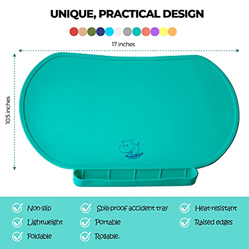 Silicone Children's Place Mat - Baby Mumbo | Food-Grade Quality with Unique Raised Edges for Spill Prevention | Lightweight, Portable, and Spill-Proof Tray (Ruby Red) - color: Ruby Red