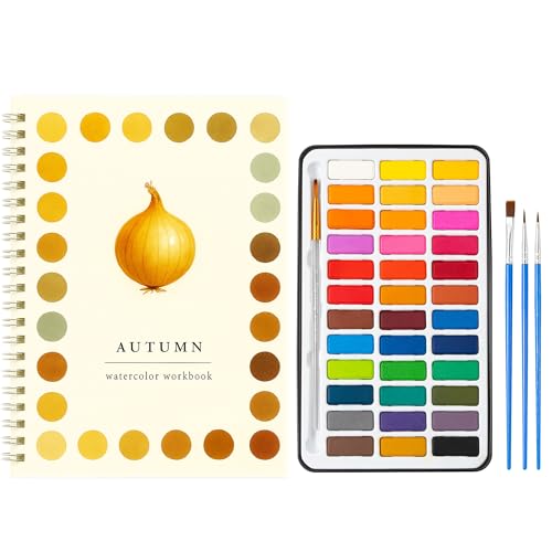Watercolor Practice Workbook with Guided Themed Pages – Spiral Bound Painting Exercise Book with Included Paint Set & Assorted Brushes for Beginner Art Practice (Autumn) - color: AUTUMN