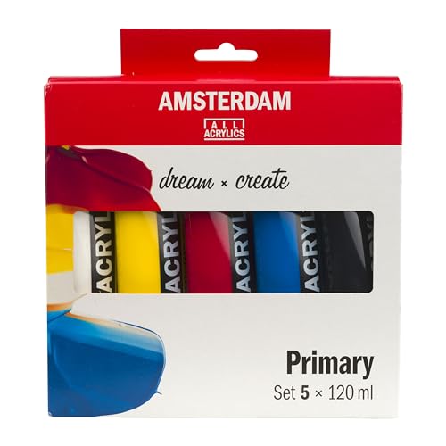 Amsterdam Standard Series acrylic paint primary set | 5 x 120 ml (17791905) | Acrylic Paint with Non-Fading Pigment, Quick Drying Time, Uniform Finish, Water-Based Formula