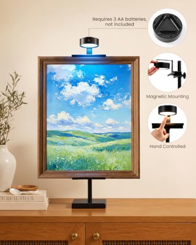 Adjustable Tabletop Easel Stand with Picture Frame Light, Picture Easels for Display Up to 29" H, Metal Picture Frame Holder Stand Table for Art, Photo (Black) - color: Black with Light 1Pack