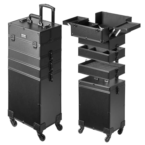 VEVOR Makeup Train Case Professional Makeup Storage Organizer Box Make Up Carrier for Women and Girls - style: 5-in-1 Makeup Case