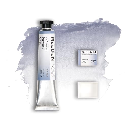 MEEDEN Professional Artist Watercolor Paint: Payne's Grey - 15ml/0.5oz Water Color Tube, Semi-Moist Pigment Half Pan and Empty Matching Half Pan for Artists Pros - color: Payne's Grey
