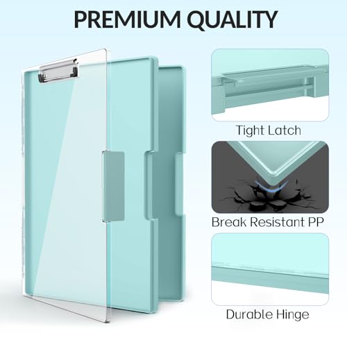 Sooez Clipboard with Storage, Heavy Duty Cleaview Clip Boards 8.5x11 with Dual Storage, Dry Erase Plastic Nursing Clipboard, High Capacity Clipboards Folder for Teacher Nurse, School & Office Supplies - color: Green
