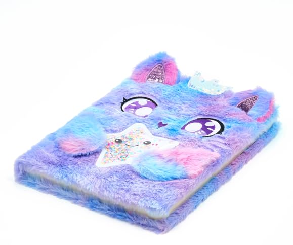 VOTUM Cat Princess Furry Sketchbook for Girls, 8x11 Plush Notebook with Crown & Star Charm, Soft Fluffy Journal & Diary for Drawing, Writing, Birthday, Christmas for Girls - color: Cat Princess