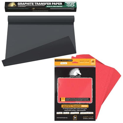 MyArtscape Graphite Transfer Waxed Paper Roll 17" x15ft & 20 Red Sheets Bundle, Wax-Free, Erasable, Smudge-Free, Ideal for Drawing, Tracing, Arts & Crafts – Precise, Durable, Premium Supplies