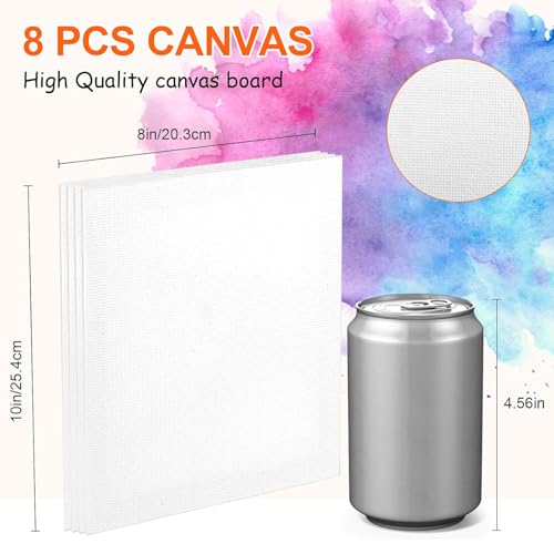 8 Pack 8x10in Canvas Painting Kit, Canvases Board & Easel & Acrylic Paint Set for Adults, Drawing Boards with Palette & Brushes for Party