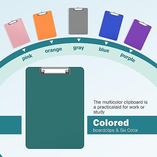Color Clipboards 12 Pack, A4 Plastic Clear Clip Board 8.5 x 11 for Classroom, Students, Kid, Woman, Size 9" x 12.5" with Low Profile Clip, Office & School Supply