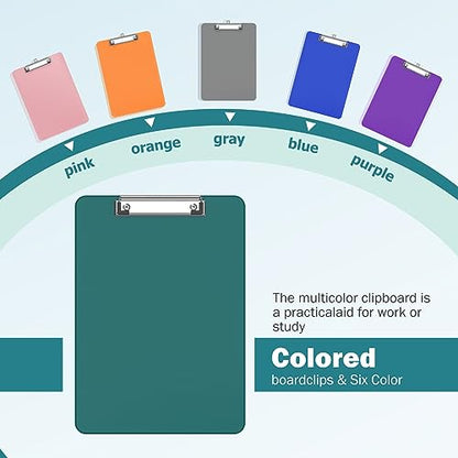 Color Clipboards 12 Pack, A4 Plastic Clear Clip Board 8.5 x 11 for Classroom, Students, Kid, Woman, Size 9" x 12.5" with Low Profile Clip, Office & School Supply