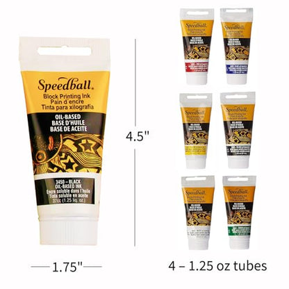 Speedball 3476 Oil-Based Block Printing Ink Starter Set for Professional, Permanent Prints AP Certified – 1.25 FL OZ Tubes