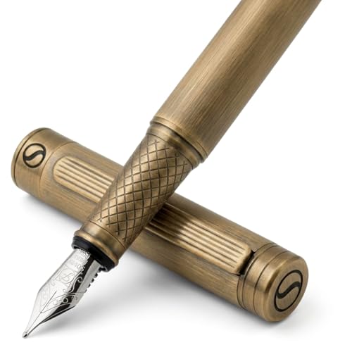 Scriveiner Luxury Fountain Pen - Stunning Bronze Luxury Pen, Schmidt Gilded Nib (Fine), Converter, Best Pen Gift Set for Men & Women, Professional, Executive, Office, Nice Pens - color: 9. Bronze, style: Fine Nib