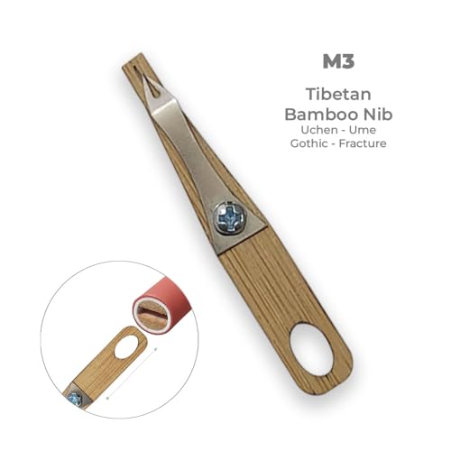 Tibetan Bamboo Calligraphy Nib Set – 8 Interchangeable Bamboo Nibs with Pen Holder – Uchen, Ume, Gothic, Fracture Writing