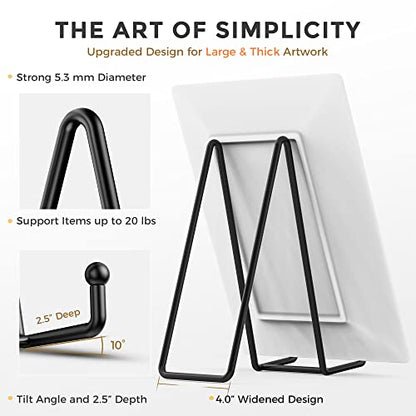 TR-LIFE 4 Pack 10 Inch Large Plate Stands for Display - Metal Plate Holder Stand + Picture Stand + Small Easels for Decorative Plate, Platter, Book, Plaques, Photo Frame, Tabletop Art - size: 10 Inch