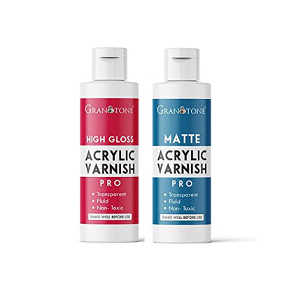 GRANOTONE Clear Coat Acrylic High Gloss & Matte Varnish Finish 100 ML Each 6.6 fl oz Pack of 2 Non Yellowing Non Toxic Anti Crazing for Pro Artists Hobby Painters - style: Gloss + Matte