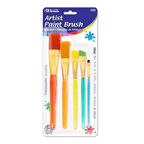 BAZIC Products Translucent Handle Paint Brush Set, 5 Ct, 144-Case | assorted tips for painting, crafts, classroom art