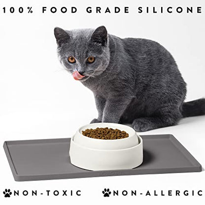 CatGuru Cat Food Mat, Small & Large Feeding Mats, 100% Waterproof Silicone Pet Placemat, Non-Slip Cat Food and Water Bowl or Water Fountain (Small, Carbon) - color: Carbon, size: S: 19" x 11"