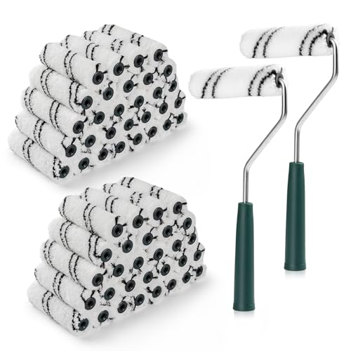 60 Pack 4 Inch Microfiber Paint Roller Covers with 2pcs Anti Rust Metal Roller Frames, Professional Grade Painting Tools for Walls, Ceilings, Furniture - color: 4 inch paint roller 60 pack